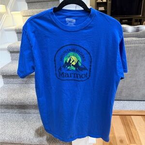 Marmot Men's Short Sleeve Blue Large Graphic T- Shirt  Climbing Trail Sports Tee
